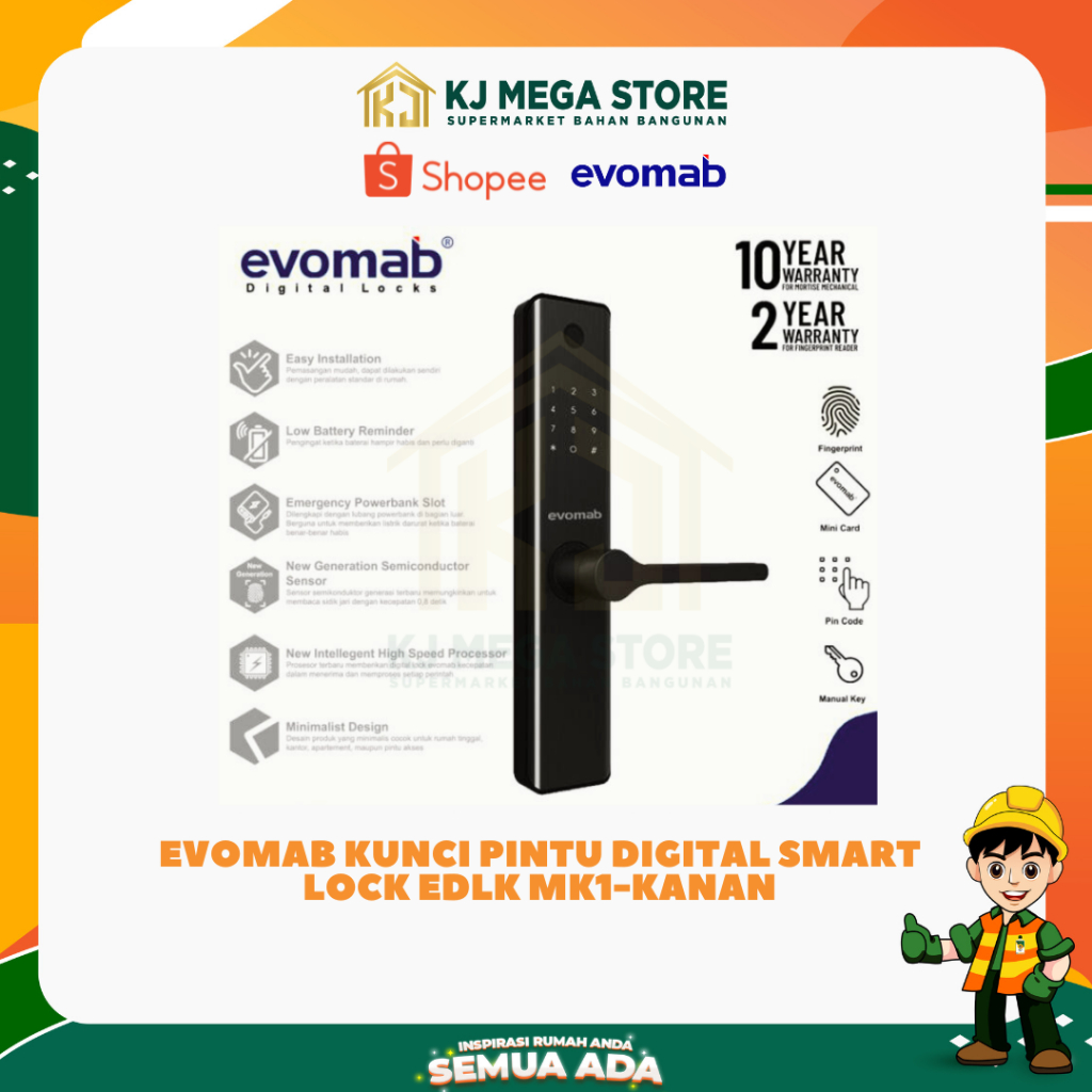 EVOMAB Kunci Pintu Digital Smart Lock EDLK MK1-KANAN