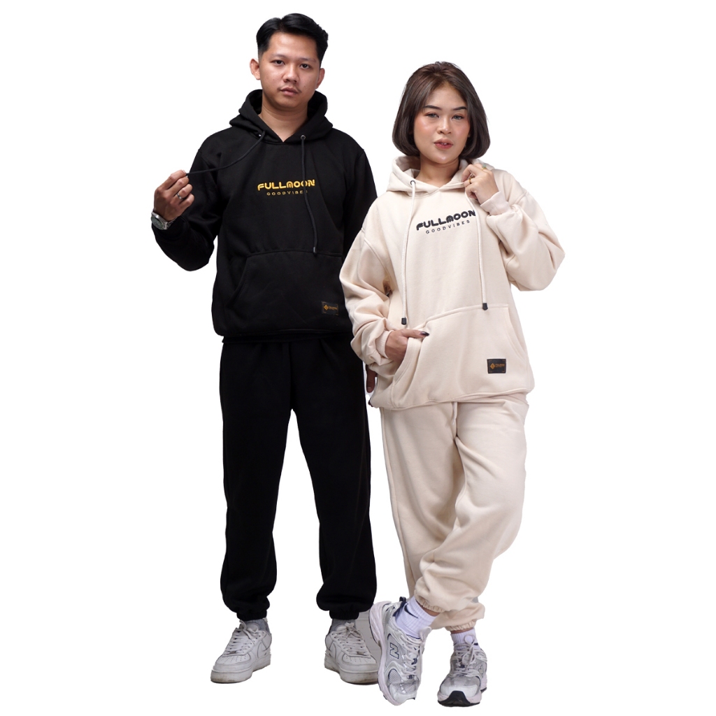 FULLMOON ONE SET SWEATER HOODIE JUMPER CELANA TRAINING JOGGER FLEECE TEBAL UNISEX PRIA WANITA