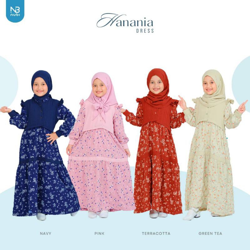 Hanania Dress By Nubi / Hanania Dress Muslim Nubi 6-14T / Dress Muslim Motif Bunga