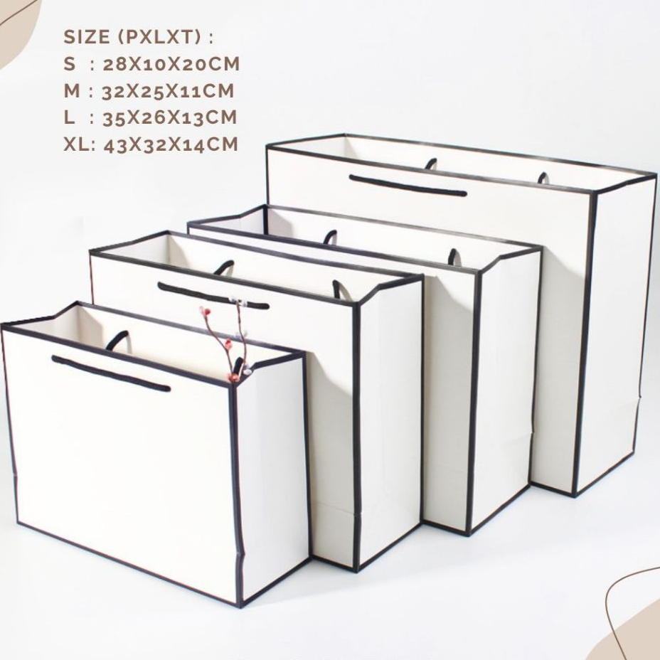 

Paperbag Putih List Hitam Elegan Paper Bag Goodie Bag Classic White Paperbag Tas Belanja All Size Packing Online Shop Souvenir Paper Bag