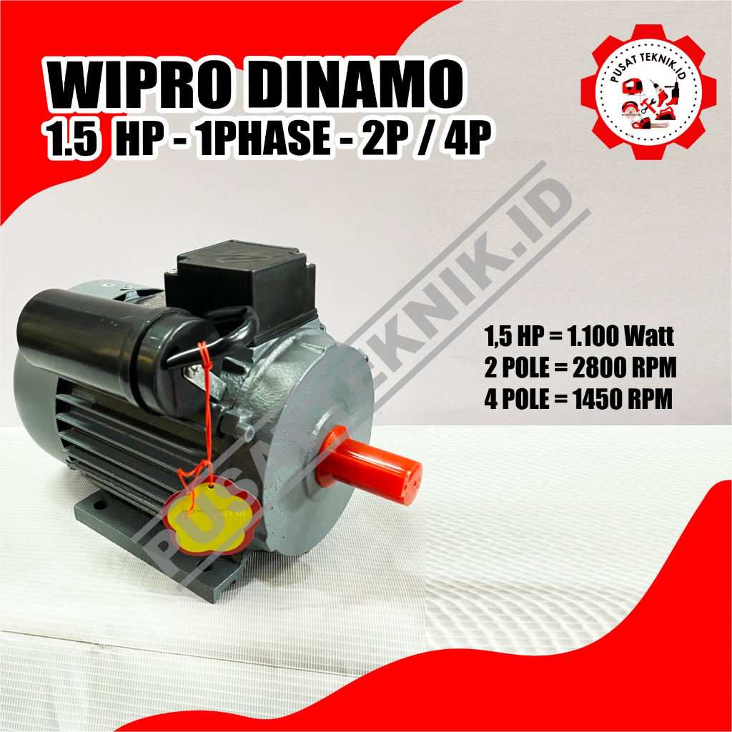 DINAMO WIPRO 1.5HP 1PH ELECTRO MOTOR WIPRO 1.5 HP 2P 2800RPM / 4P 1400RPM