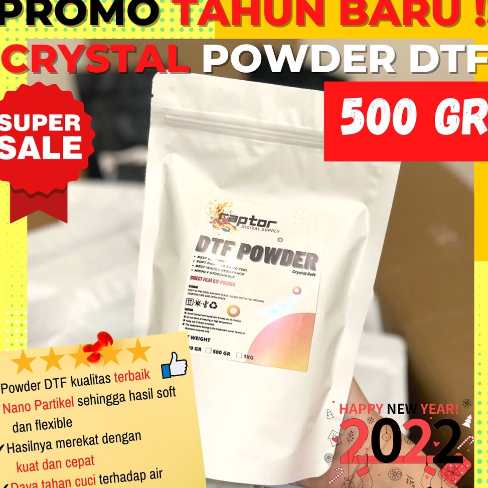 

KODE O54Y TPU Hot Melt Adhesive Powder Sablon DTF Bubuk Transfer PET Film 5 Gr