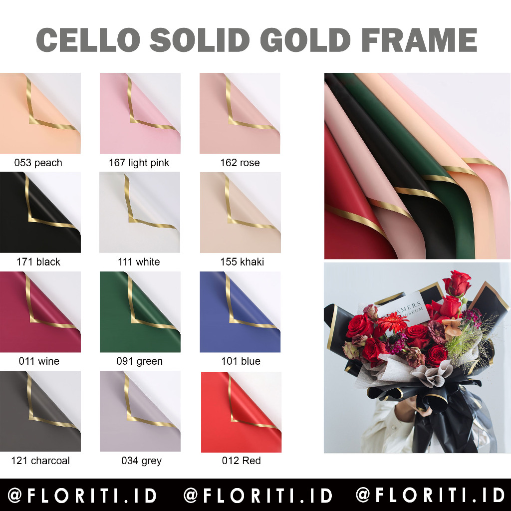 

(20 Lembar) Kertas Buket Cellophane Solid Gold Frame