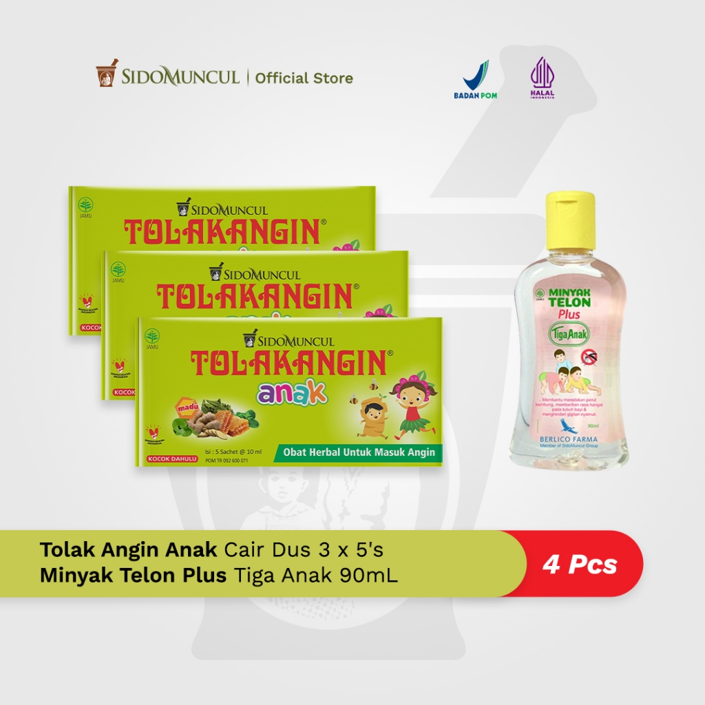 Tolak Angin Anak Cair Dus 3x5's Herbal + Minyak Telon Plus Tiga Anak 90mL