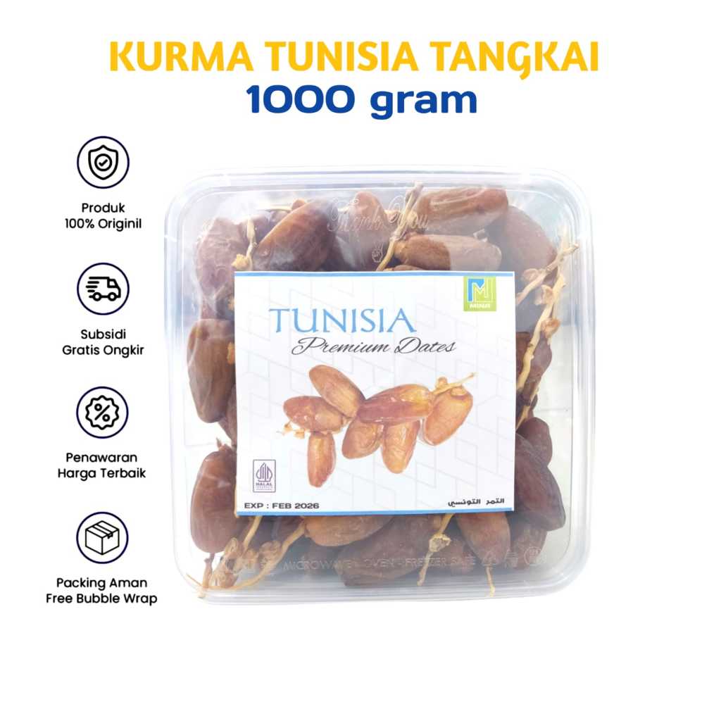 

Kurma Tunisia Tangkai Premium 1kg Kemasan Mika