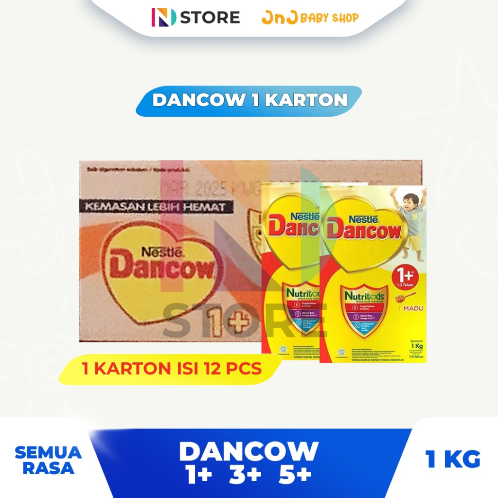 DANCOW 1+/3+/5+ 1KG 1 KARTON ISI 12 PCS VANILA/MADU