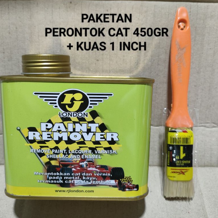 

KODE A77I Paketan Cairan Perontok Cat 45gr Kuas Xander 1 inch Paint Remover RJ LONDON 45 gr Pernis Serlak Enamel Kayu Logam Tembok Penghilang Cat