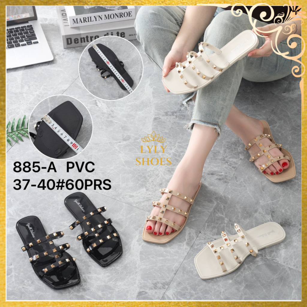 Sandal Flat Karet Wanita Youth Balance Tali 3 Sambung Motif Pernik Emas 885-A