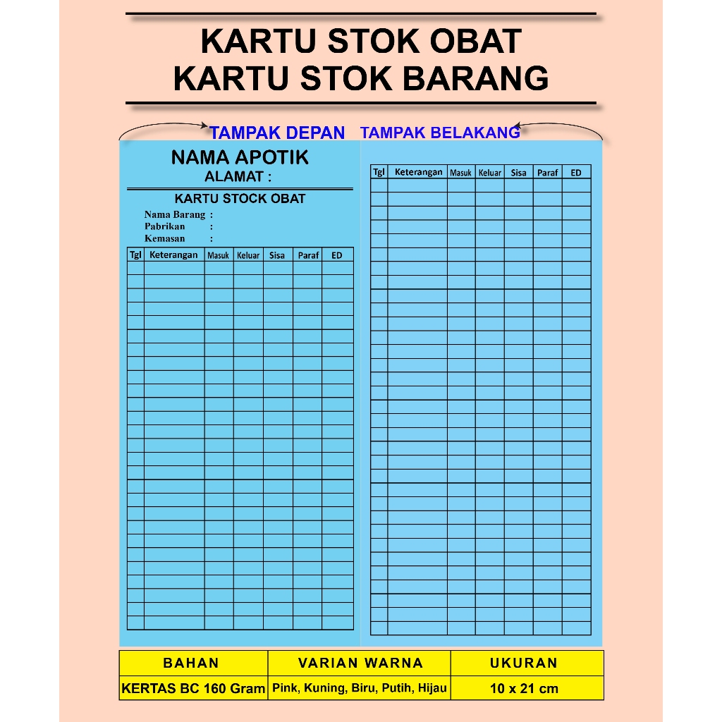 

Kartu Stok Obat isi 100 Lembar Bolak Balik Kartu Stok Barang.