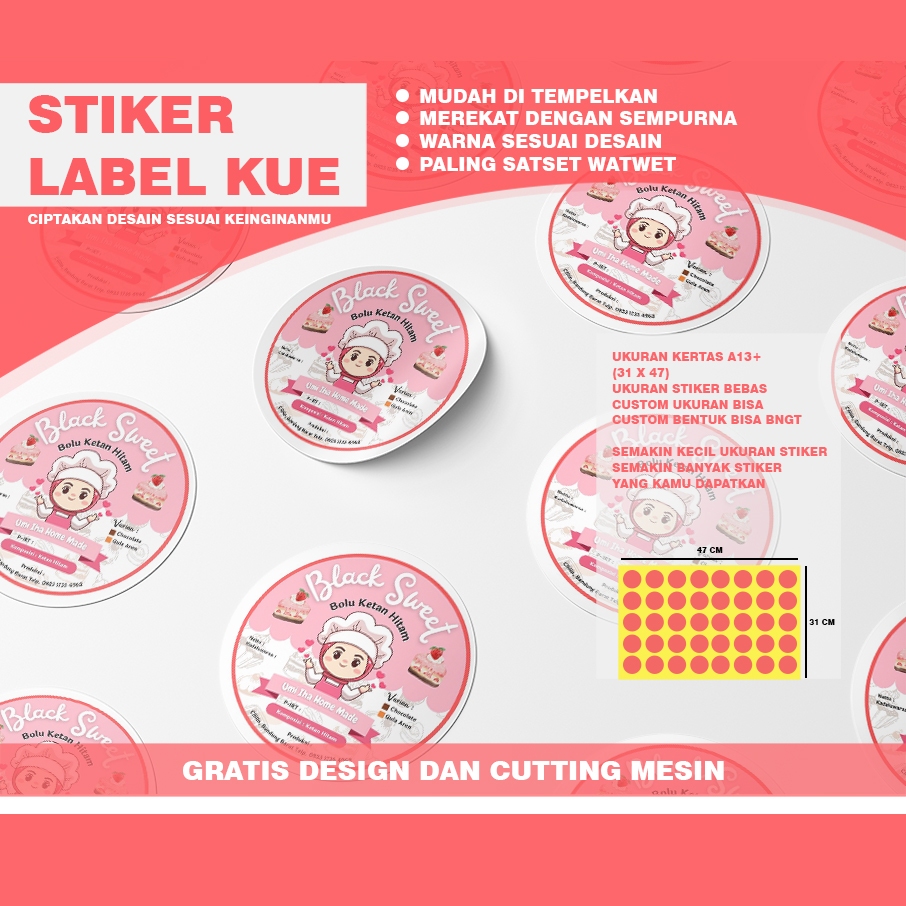 

Stiker Label KUE A3+ dan Cutting Sesuai Pola (ISI BANYAK)