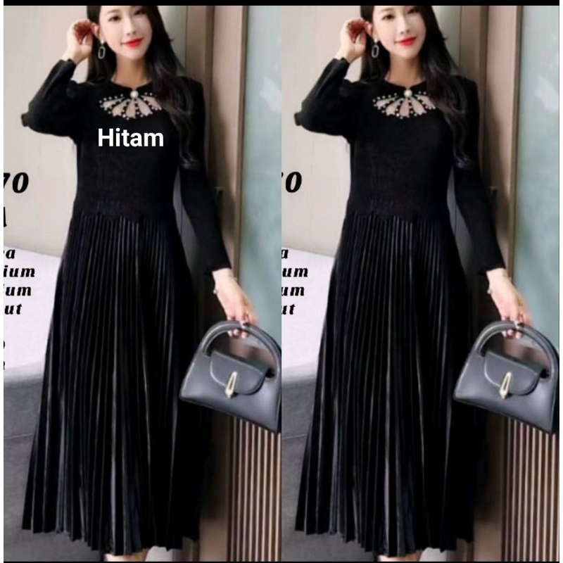 DRESS MIDI BANGKOK RAJUT BLUDRU VELVET PREMIUM KIWOYO