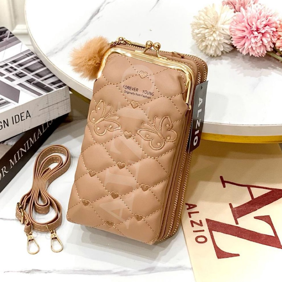 Penjualan Terbanyak ALZIO  dompet wanita multifungsi hape hpo sling bag  DOMPET FY 2REST BORDIR BUTT