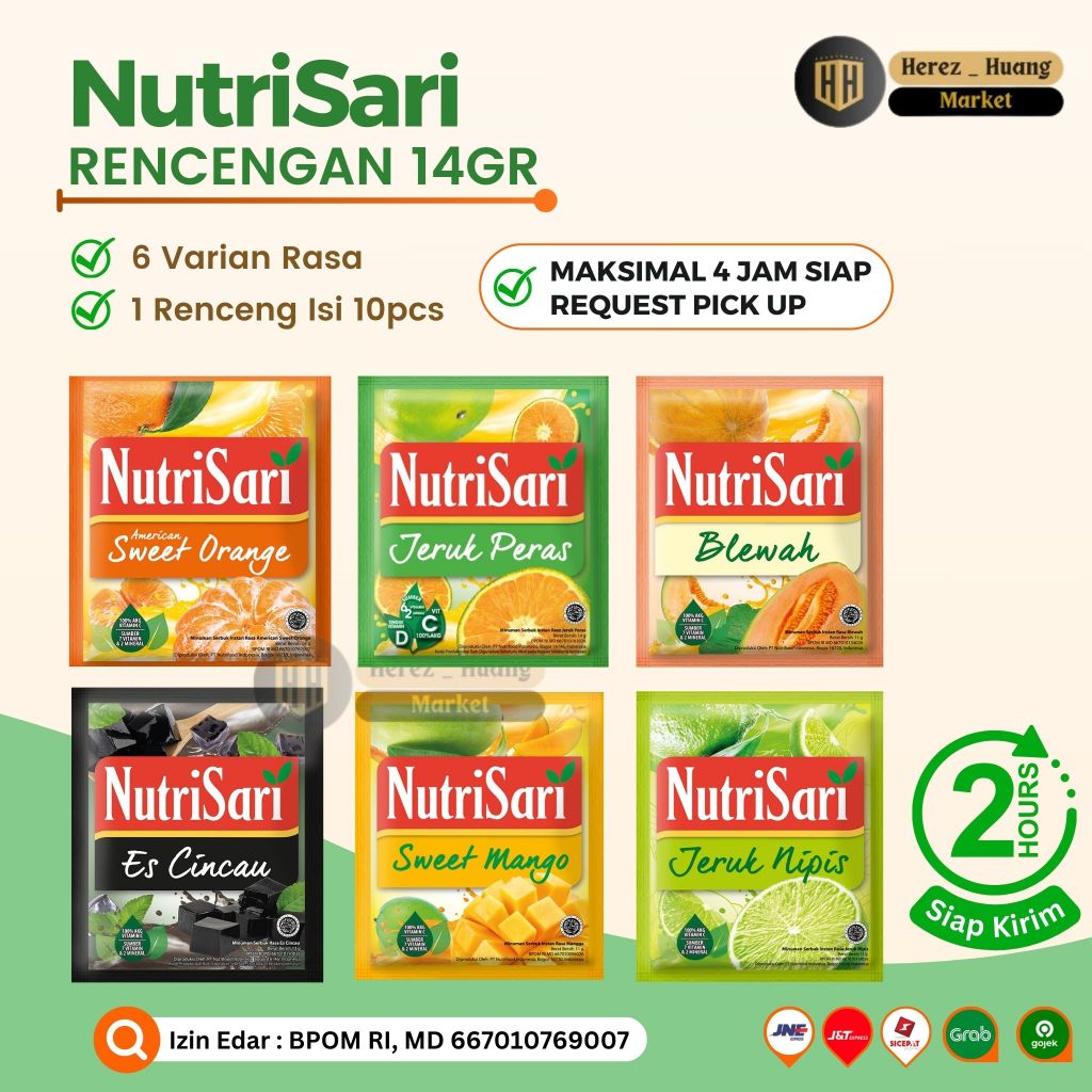 

NUTRISARI 1 Renceng 10 Sachet 6 Varian Nutri Sari Rasa Blewah, Es Cincau, Sweet Manggo, Anggur