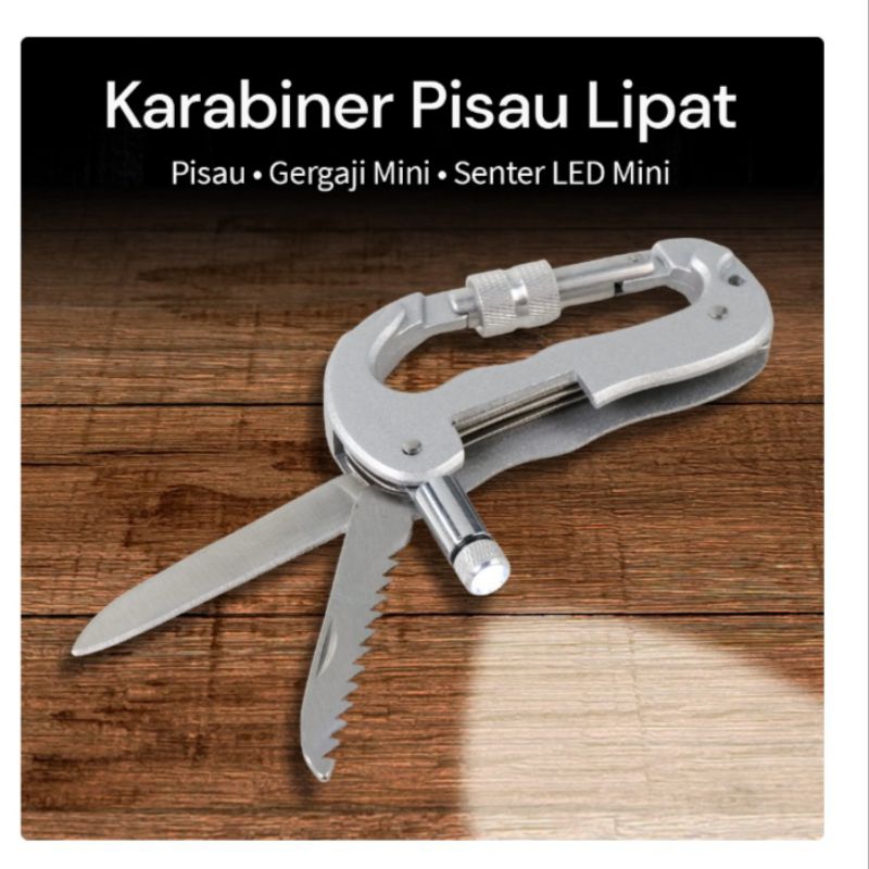 Carabiner pisau lipat carabiner mountainering EDC / pisau serbaguna / gergaji / senter