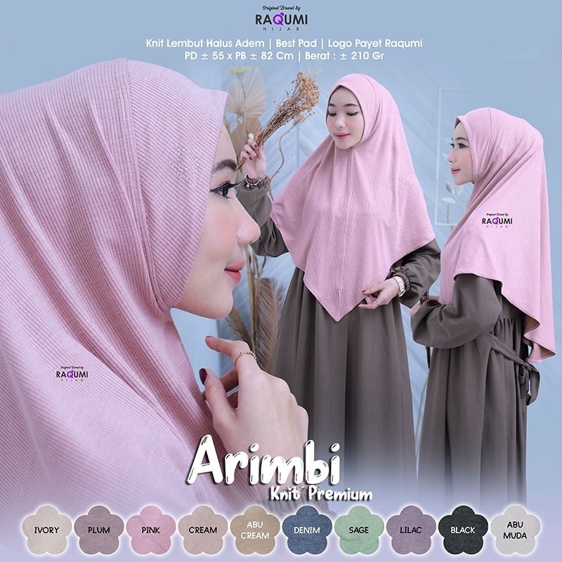 ARIMBI KNIT PREMIUM, DESAIN SIMPLE DAN CASUAL, BEST PAD LOGO PAYET RAQUMI, HIJAB KNIT LEMBUT HALUS D