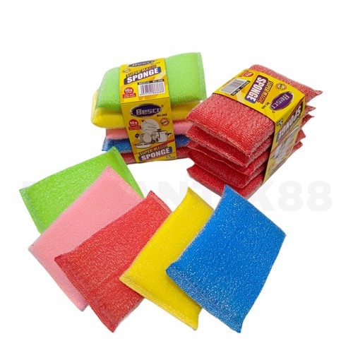Perlengkapan Pencuci Spon cuci piring warna warni 1renceng isi 12pcs