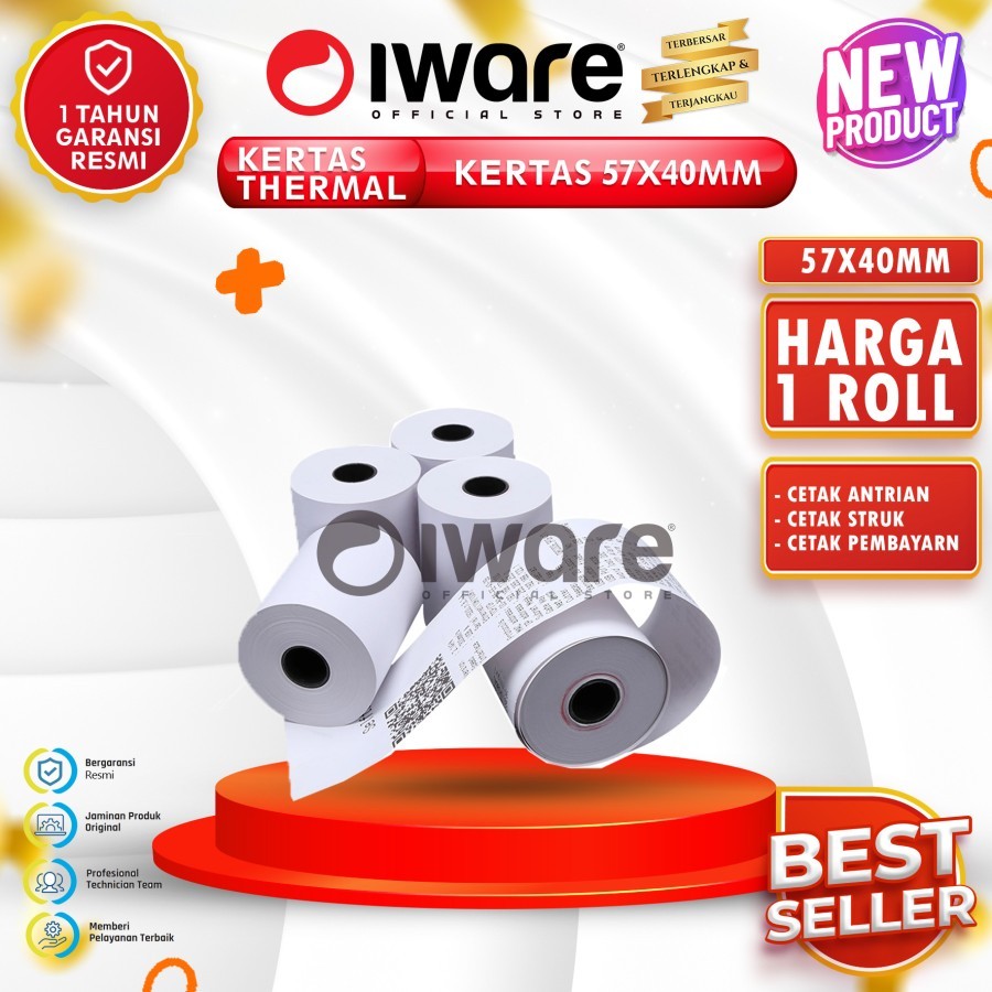 

Iware Kertas Thermal Paper 57 x 40 MM Printer Kasir 58 mm Premium Quality