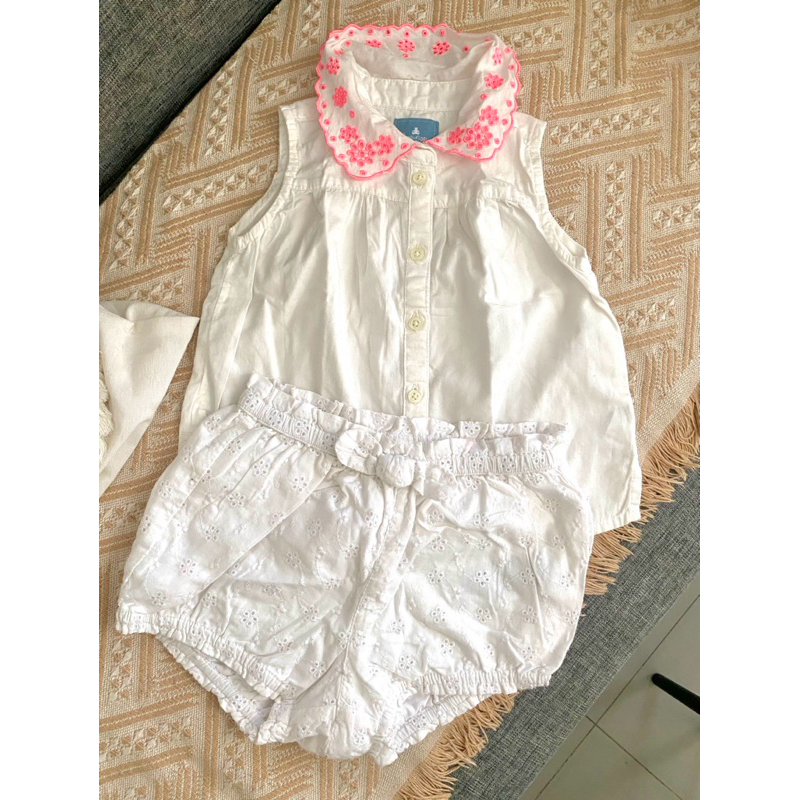 preloved set 2 pcs atasan and hotpans baby katbol katun bolong katun emboreidery size 12-18m brand b