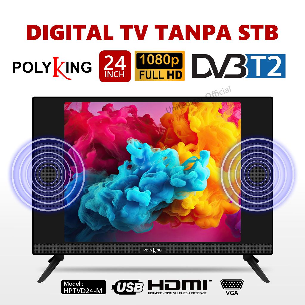 Polyking 24 Inch-M TV Box - Layar Hitam 1920x1080, HDMI & VGA