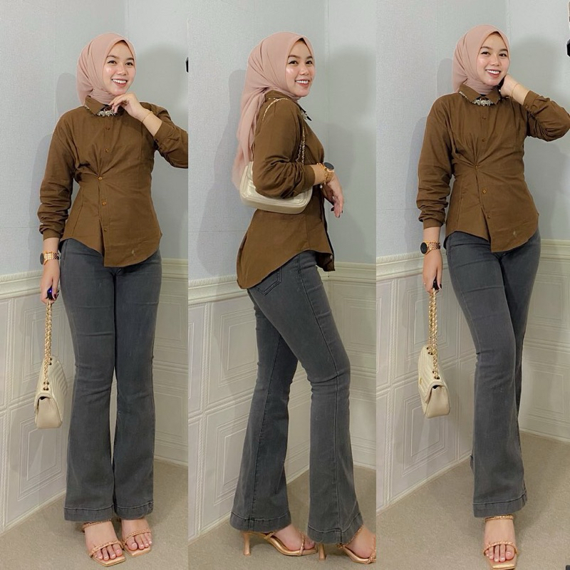 Celana Jeans Cutrbay Wanita Highwaist Warna Grey Abu Premium