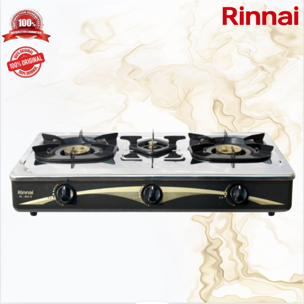 KOMPOR GAS 3 TUNGKU RINNAI RI 603 E/RI603E/RI603 E/RI 603E/RI-603E/RI-603 E /ORIGINAL RINNAI/GARANSI
