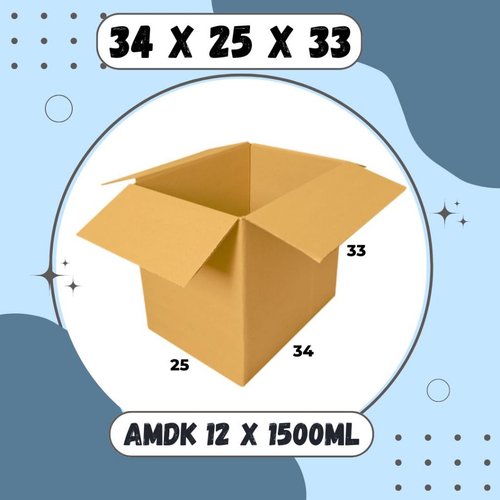 

Box AMDK 34x25x33 (12x1500ml) Kardus Packing A1 Karton Dus Kotak Kemasan Sparepart Jamu Madu Assesoris