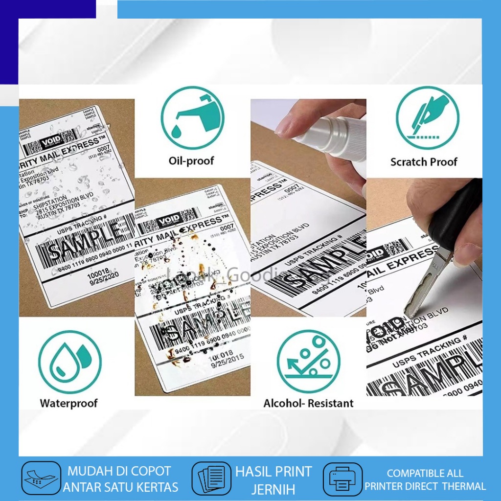 

klm Kertas Thermal LABEL STICKER BARCODE 100 X 150 Isi PCS ROLL Struk Nota Cetak Resi OnShop