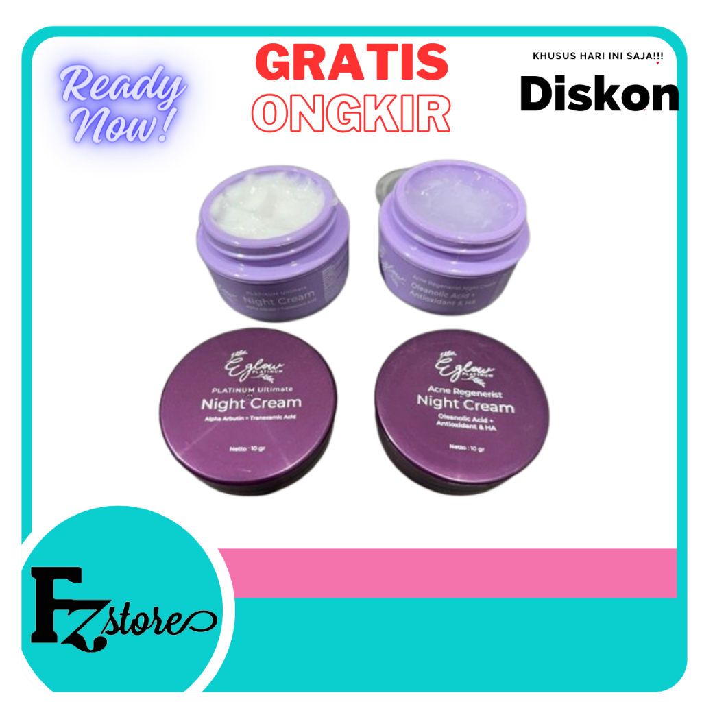 (E GLOW) WHITENING NIGHT CREAM•pelembab wajah•cream malam wajah