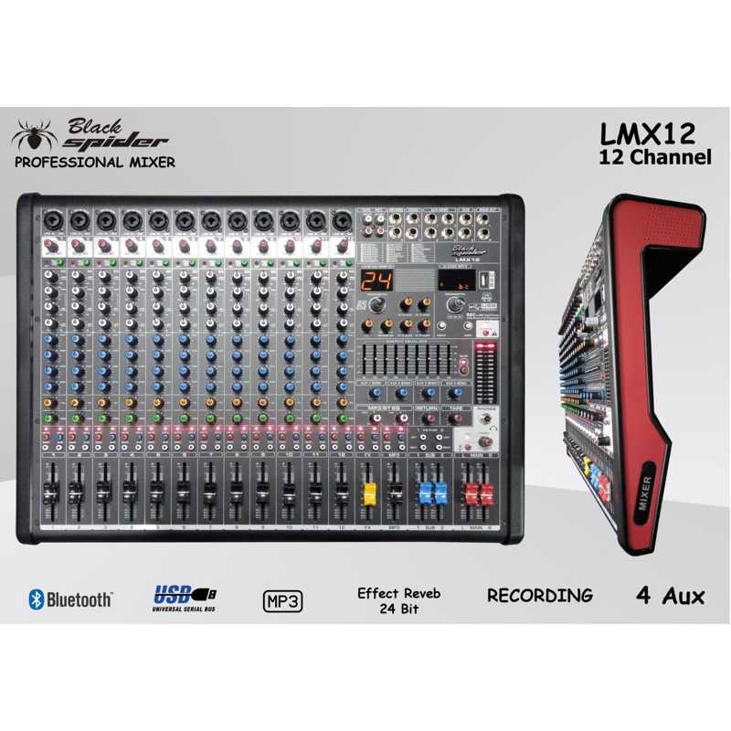 BLACKSPIDER Mixer 12 Channel Black Spider LMX12 BlackSpider LMX 12 Black Spider 12 channel mixer Bla