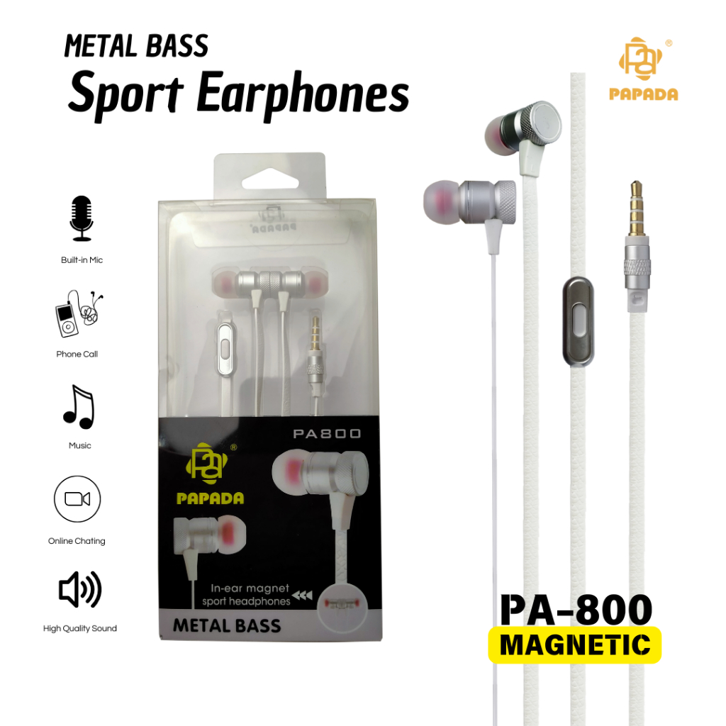 PA-800 Headset Metal Bass Earphone Papada Premium Handsfree Bass Earphone Headset Super Bass Metal