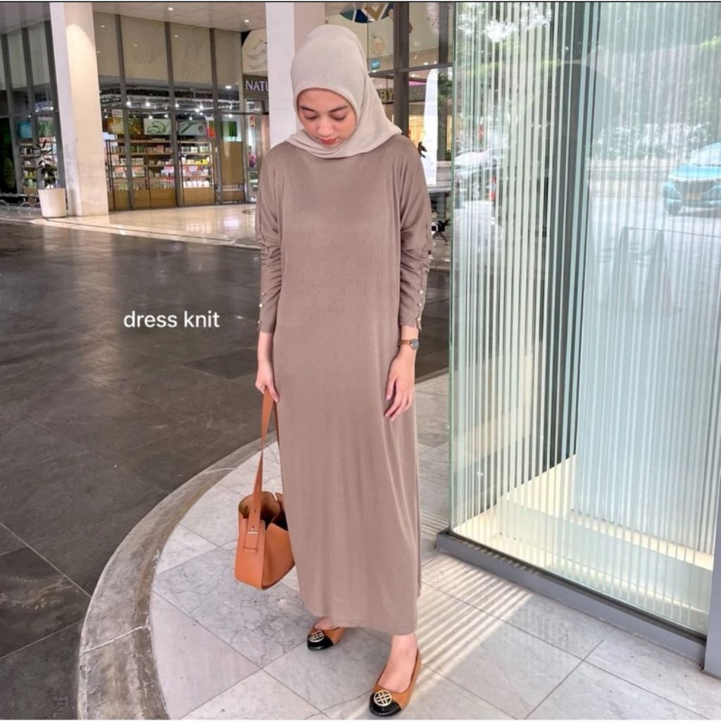 ￼ARUMI DRESS RIB KNIT BATWING KANCING GAMIS LENGAN PANJANG JUMBO BESAR PREMIUM TERMURAH BTCSOLO HORN