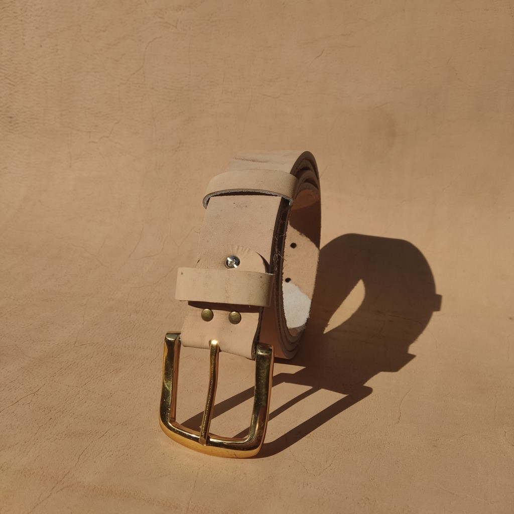 sabuk ikat pinggang pria cowok natural gesper pala kuningan