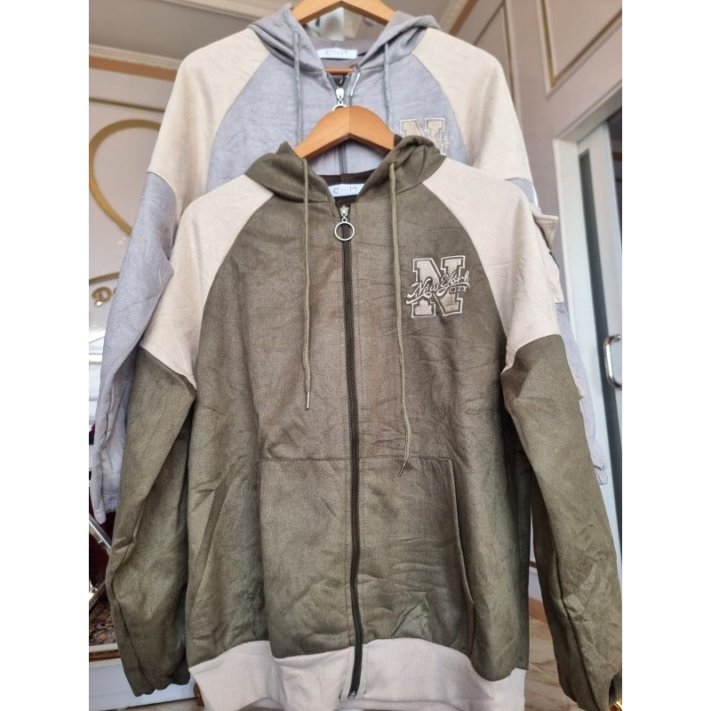 jaket hoodie zipper wanita premium suede bludru oversize