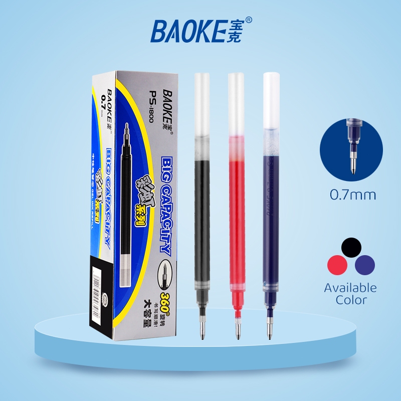 

BAOKE Gel Pen Refill / Pulpen Gel Isi Ulang 0.7mm Hitam/Biru/Merah Halus Menulis Kapasitas Besar Pena Isi Ulang PS1800 1 pcs