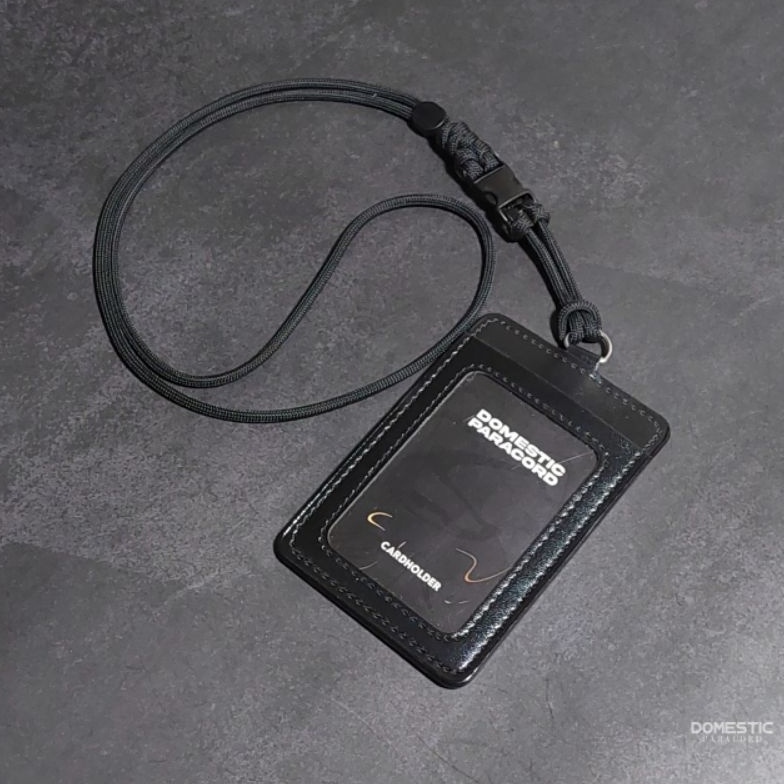

KODE I29S Lanyard Id card holder kulit tali paracord 4mm premium tali gantungan id 2 slot bolak balik