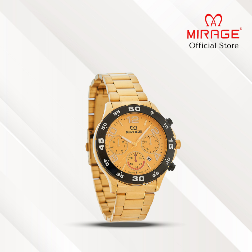 Mirage Jam Tangan Pria Analog 8810 M Gold Original Stainless