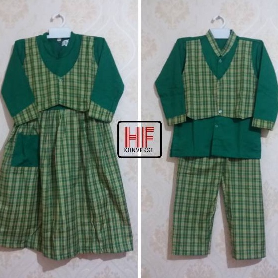 STAR Seragam Muslim Anak Tk  Baju Muslim Gamis TK Hijau Rompi kotak