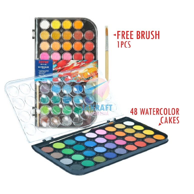 

KODE G49S 1 Set Cat Air Watercolor Cake 48 Warna JOYKO WC348 Bonus Kuas Lukis Water Color