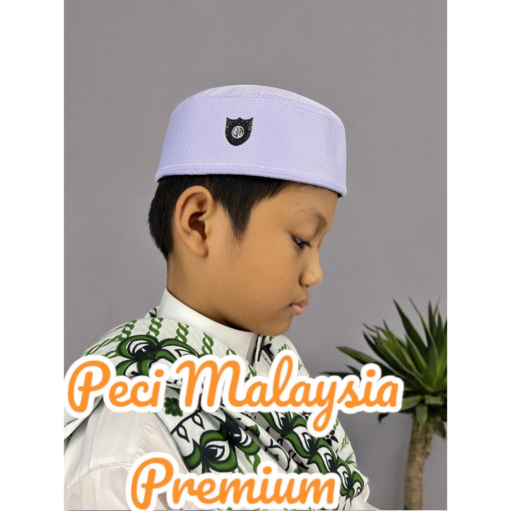 Peci Songkok Kopiah Malaysia Premium warna putih logo hitam