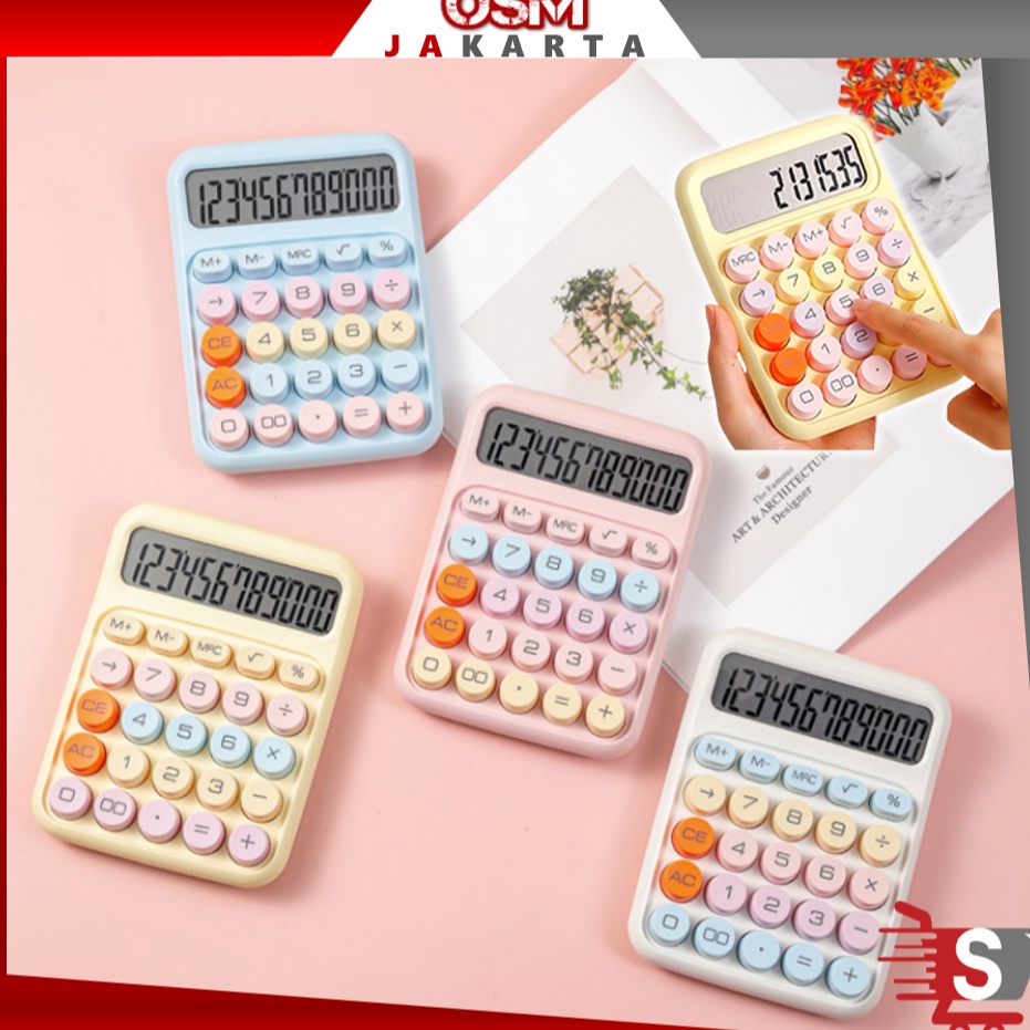 

KODE Q95V OSM JKT 6187 Kalkulator Lucu Warna Macaron 12 Digit Display Besar Keyboard Dot Mekanik Cute Calculator Electronic Warna Permen