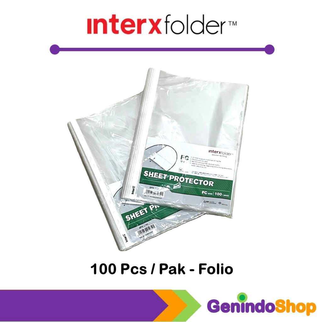 

Sheet Protector F4 (Folio) 100 Pcs Per Pak / PP Pocket / Pelindung Kertas Interxfolder