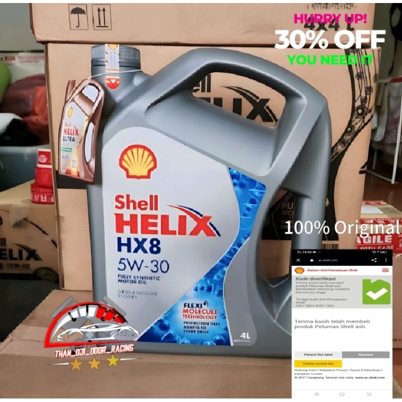 Shell Helix HX8 5W-30 Ukuran 4 Liter Original (scan barcode centang Hijau)|Oli mobil