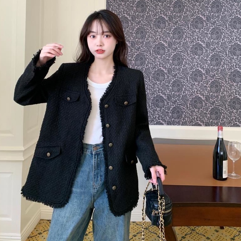 Recomended Thene BigSize Black Tweed Long Blazer Premium With L4XL  Blazer Jumbo Tweed Hitam LD 134c