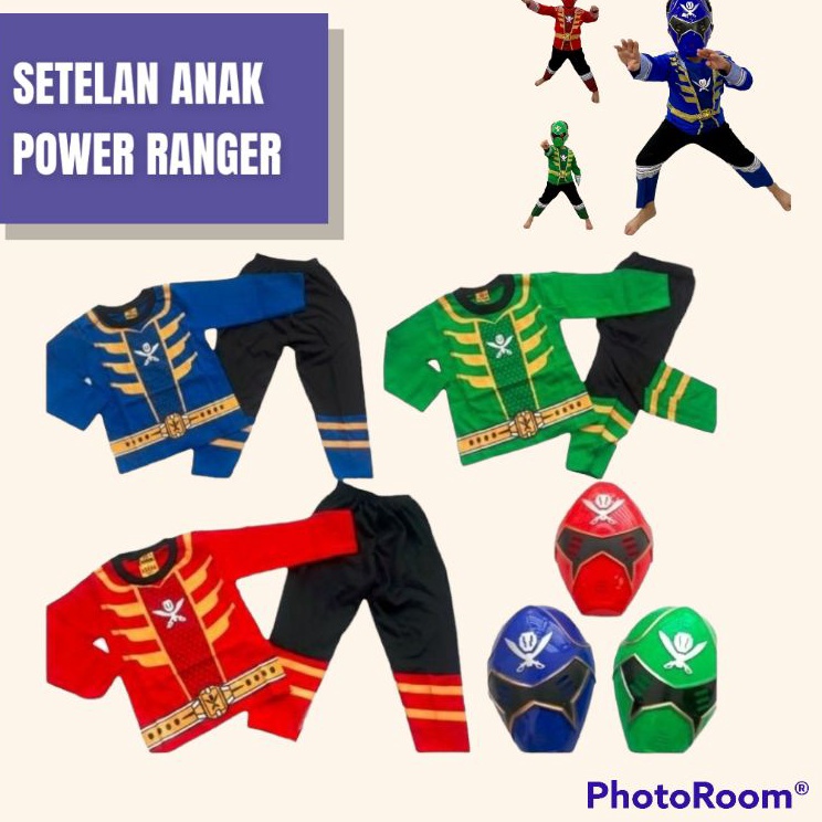 Setelan Anak Kostum Power Ranger Superhero Topeng