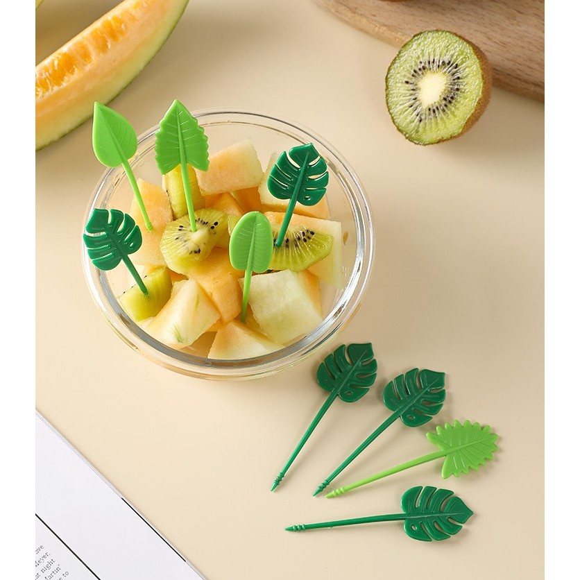 10 Pcs Monstera Leaf Food Picks / Tusuk Buah Makanan Monsera Leaves Bento Fork Pick Bunga Kembang Da