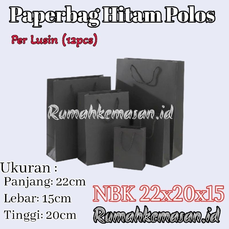 

Paperbag Hitam Polos NBK 22x20x15 cm / Tas kertas Hitam polos