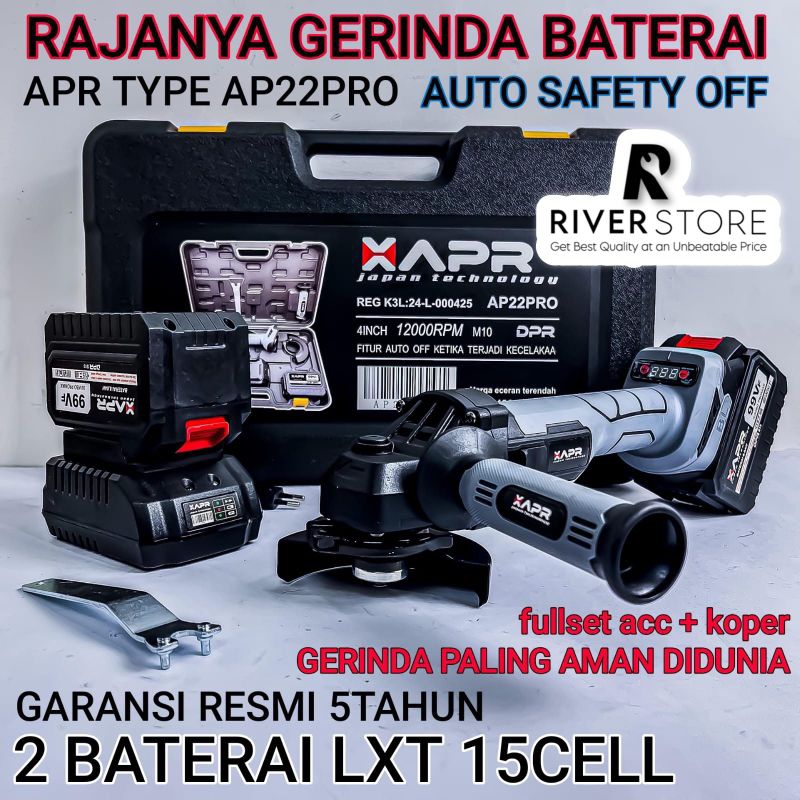 APR Raja Gerinda Baterai AP22 PRO Brushless 2Baterai LXT 15Cell Fitur Keselamatan AI Japan Technolog