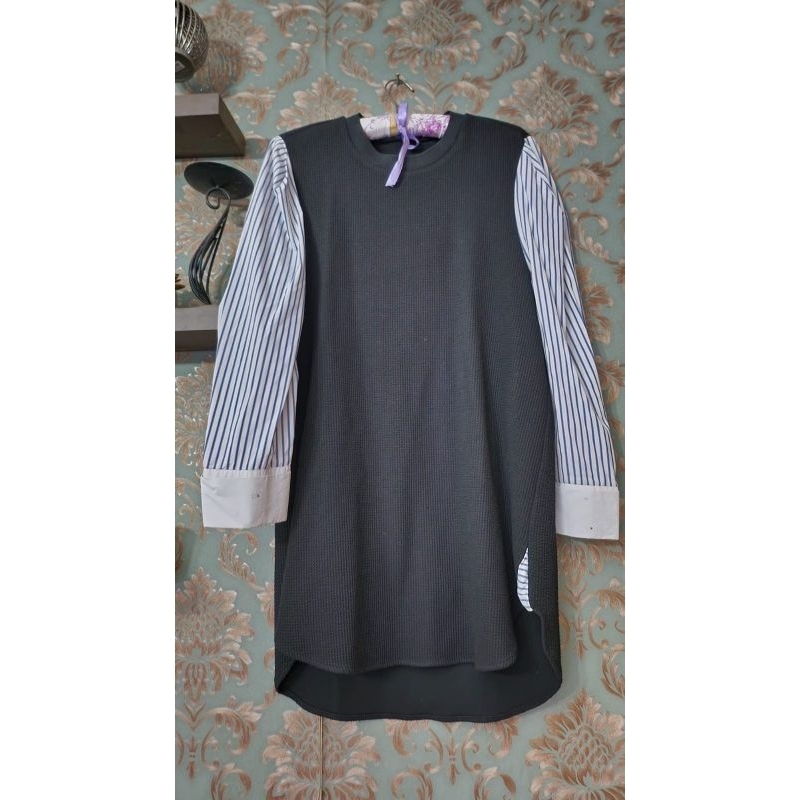 kemeja kombinasi knit zara 100% original