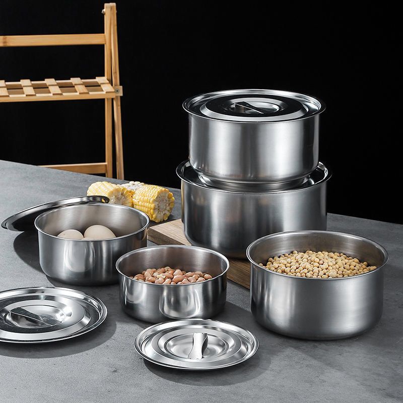 Okela - Panci Set Stainless Steel Stock Pot Panci India Sup Soup Pot Baskom dengan Tutup Anti Karat 