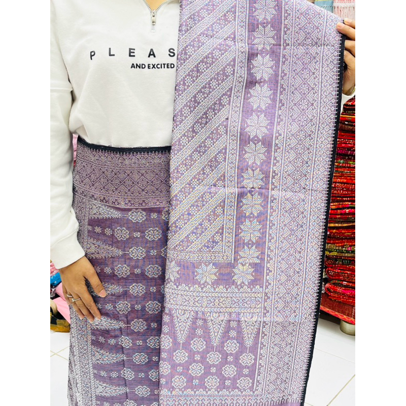 SONGKET PALEMBANG ASLI TENUN TANGAN BENANG SUTRA WARNA UNGU TARO